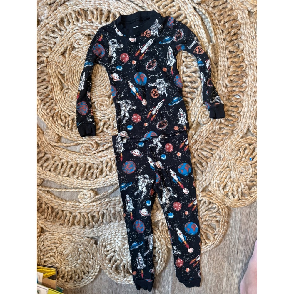 Members Mark Organic Cotton Pajama Set 2T‎ Kids Space Astronaut Rocket Black PJs